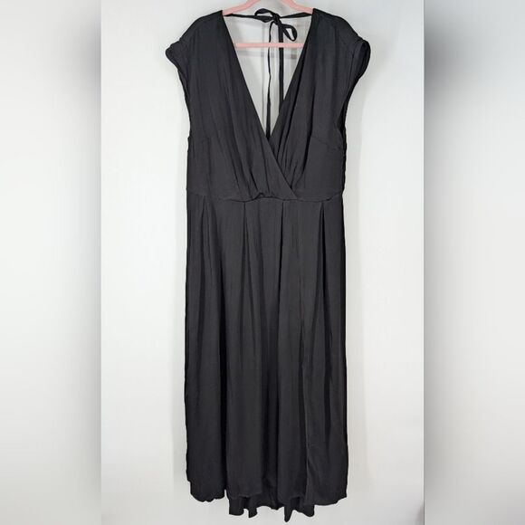 Eloquii Plus Size V-Neck V-Back Tie Black Cap Sleeve Formal Maxi Dress 18 - Picture 1 of 4